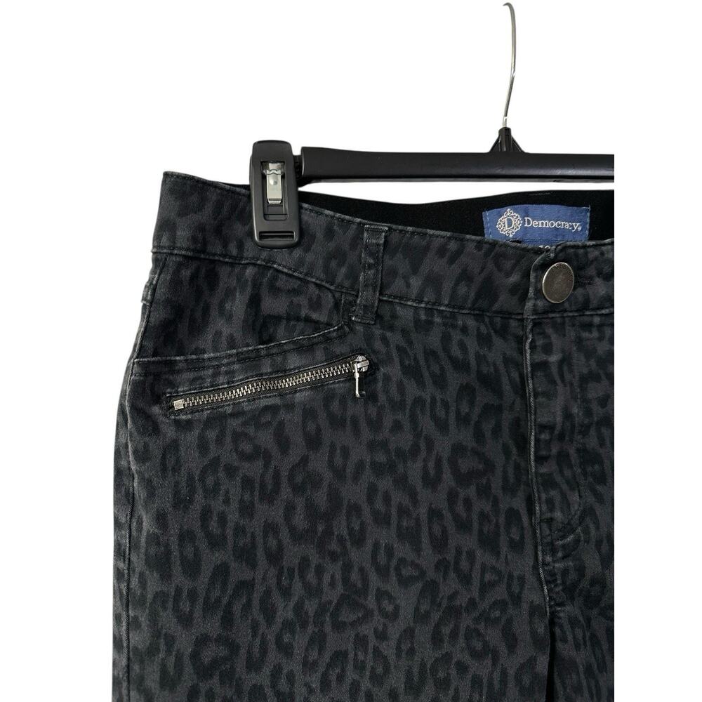 DEMOCRACY Sz 12 Leopard Print Skinny Jeans Black & Gray Stretch Zippers Womens